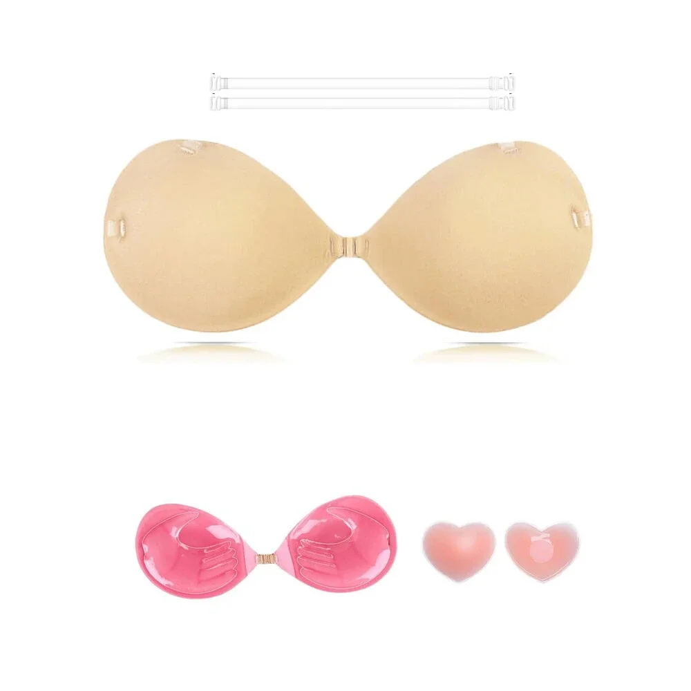 Kelivy Sticky Bra PuAsh up, Adhesive Strapless Bras for Women Dress Backless